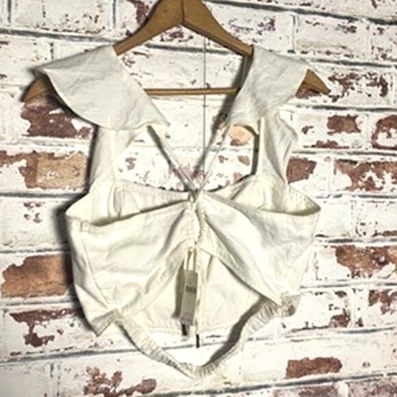 NWT Anthropologie Pilcro Cotton & Linen Multicolor Cropped Ruffle Open Back Tank - Picture 12 of 15